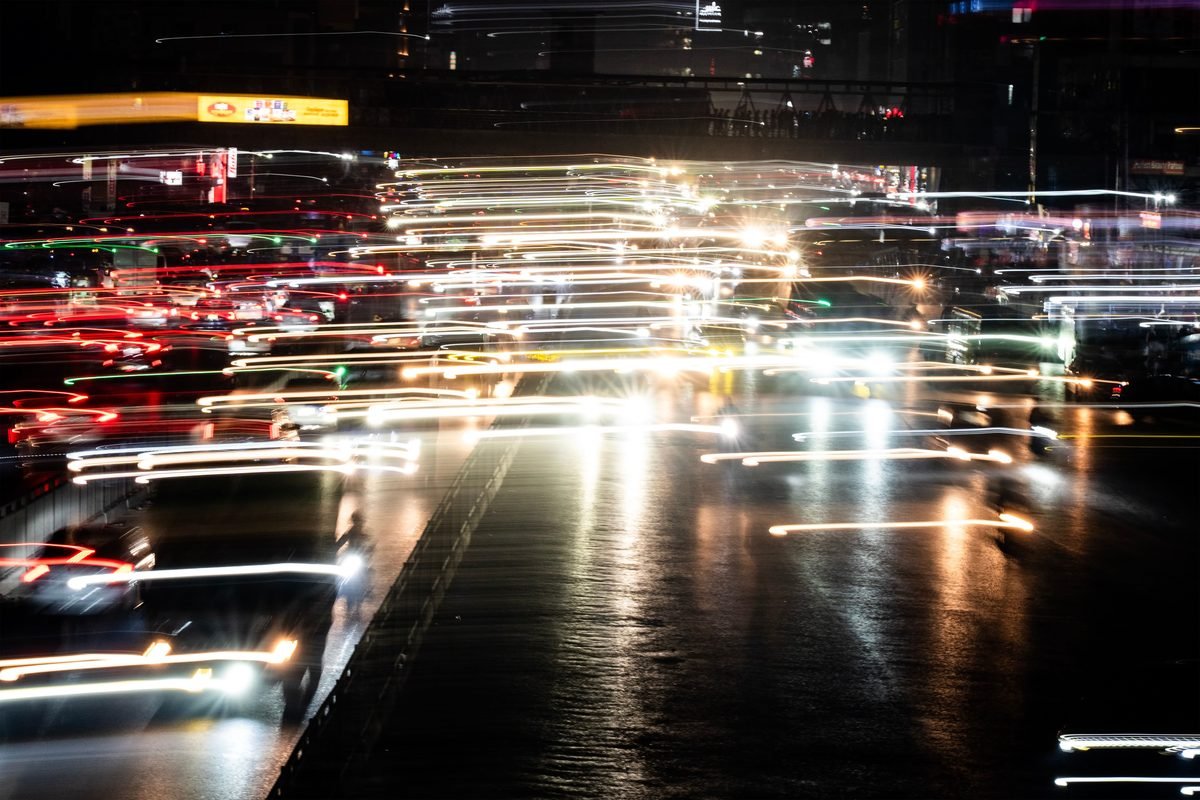 Motion blur city traffic at night
