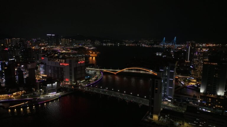 Panoramic nighttime view of Busan featuring the illuminated Gwangandaegyo Bridge and skyline