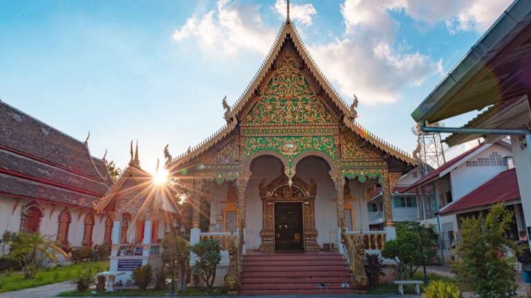 Wat Chiang Man temple facade with sunburst in Chiang Mai