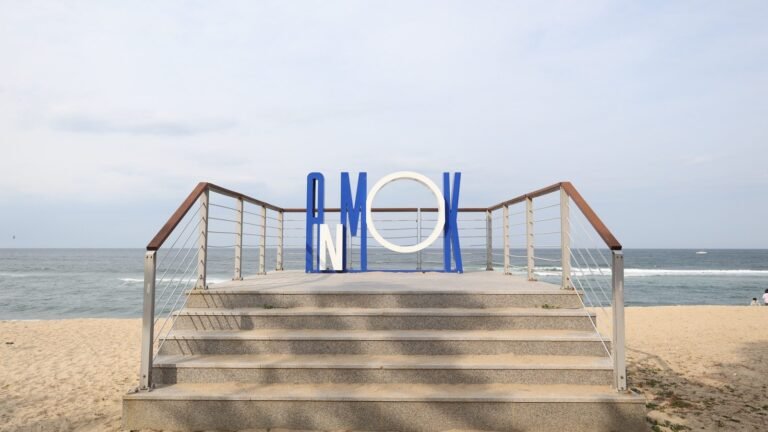 ANMOK sign and stairs down to Anmok Beach in Gangneung, South Korea