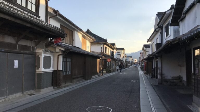 Miyuki-dori street in Mameda-machi, Hita, lined with white-plastered merchant houses