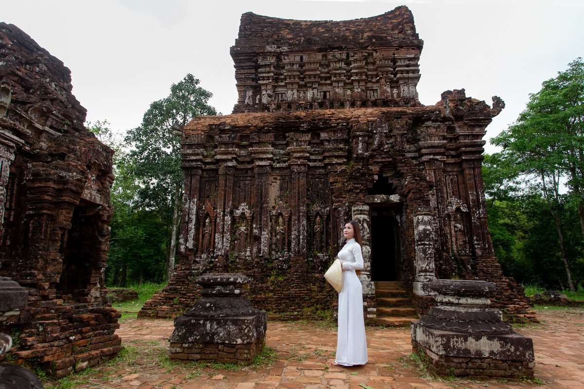 Weathered red brick temple ruins at My Son Sanctuary