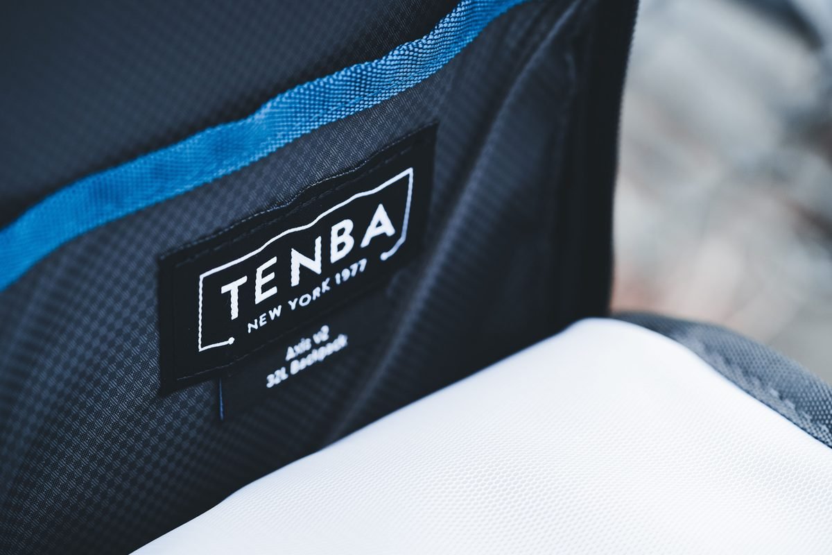 Detailed view of bag label and inner pocket