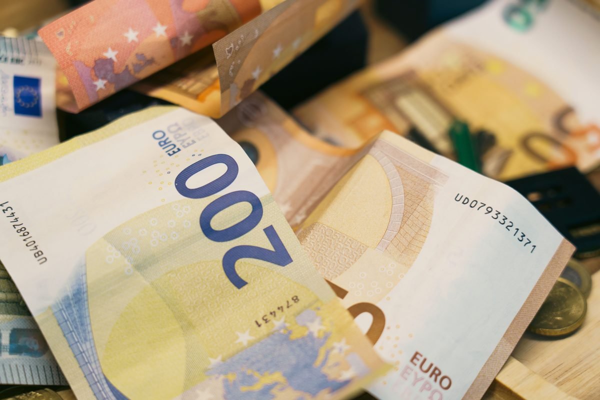 Assorted euro banknotes on surface
