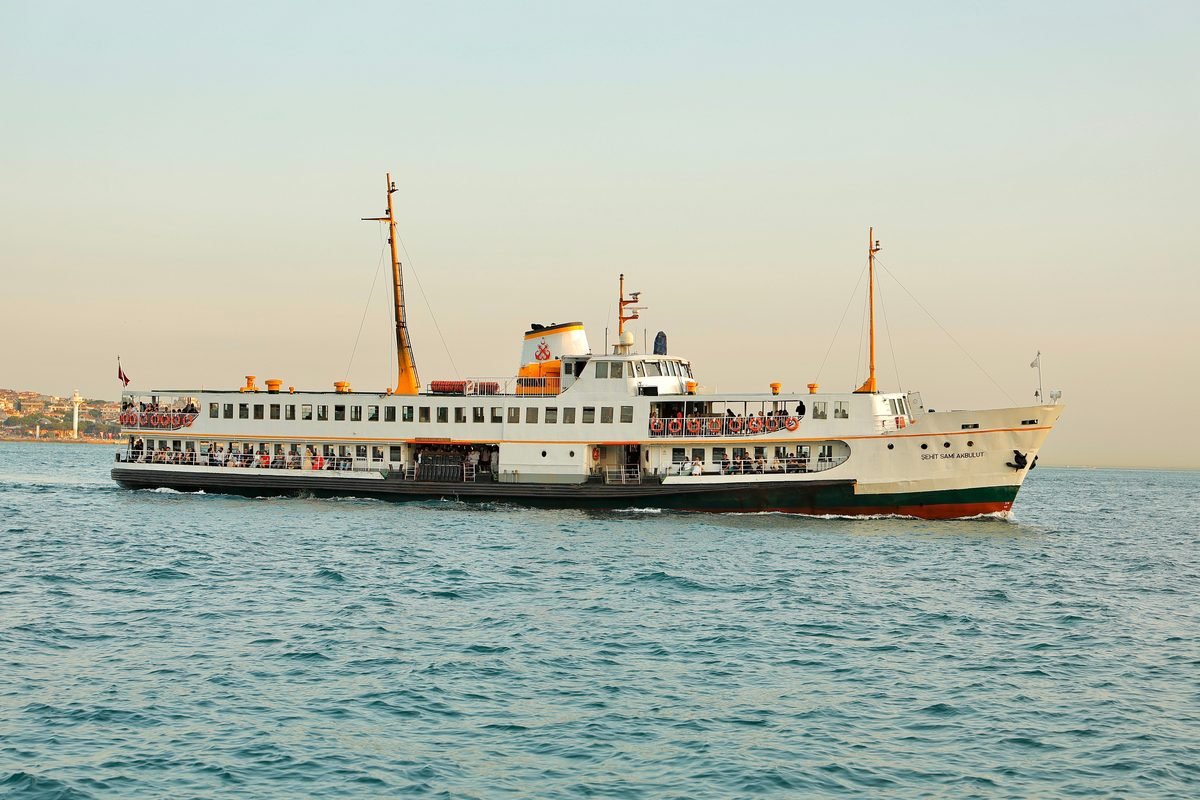 Classic passenger ferry sailing across the Bosphorus in Istanbul.