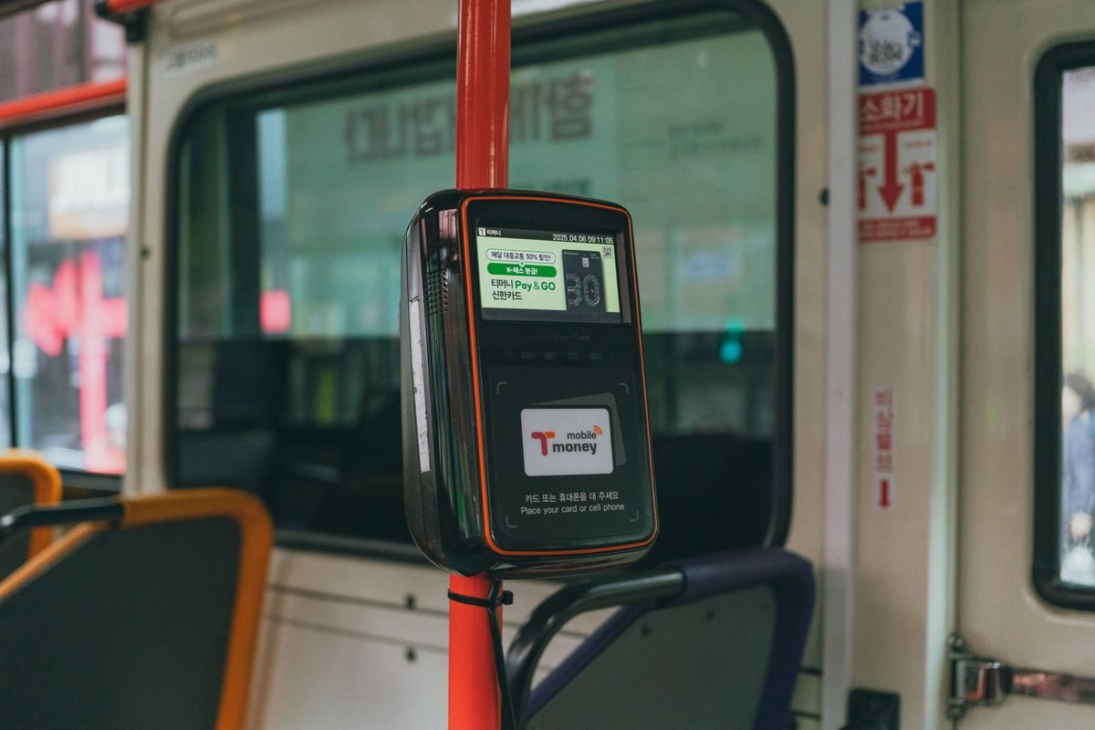 Card reader on a bus for digital payments during city travel