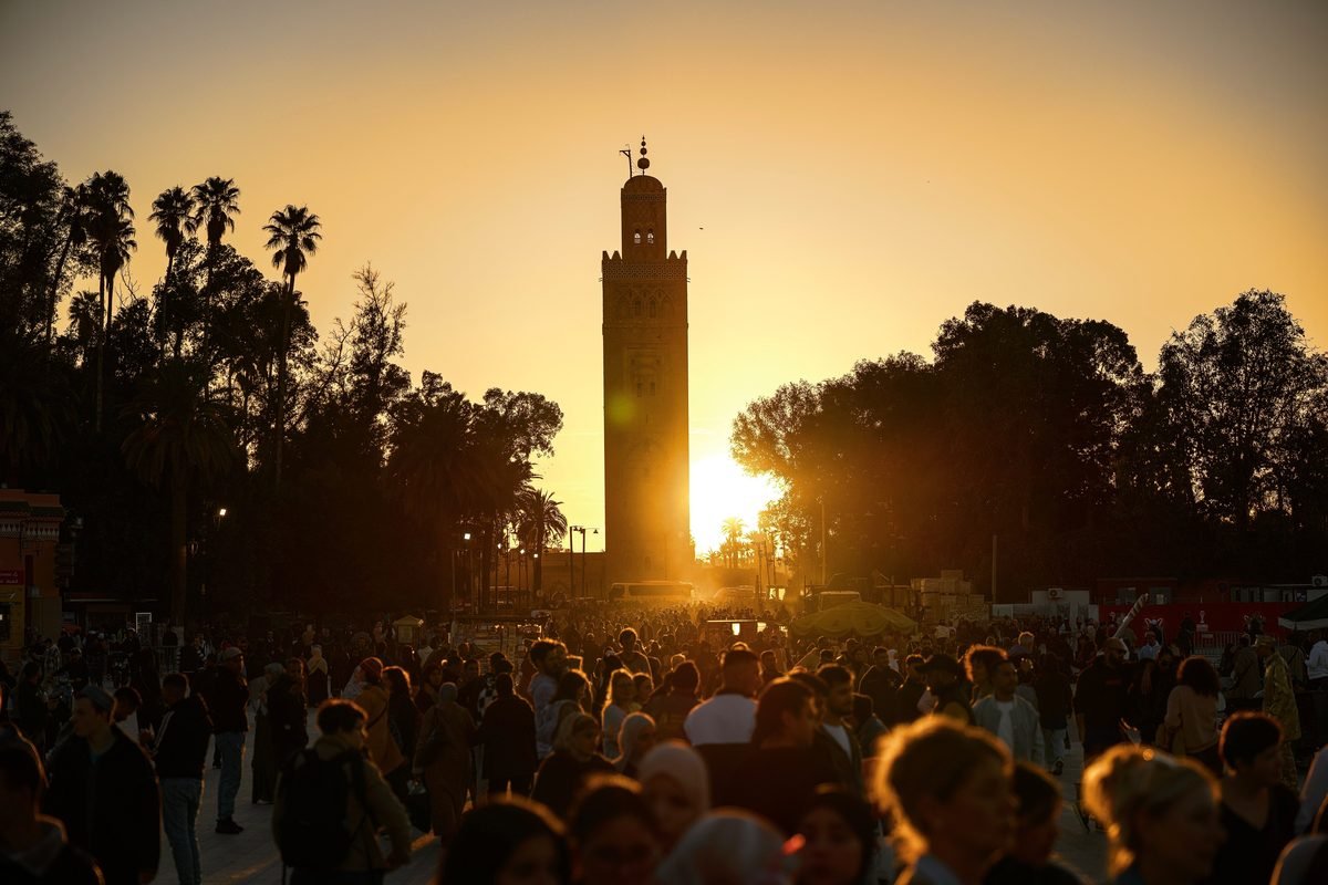 Koutoubia Mosque tower at sunset in Marrakesh