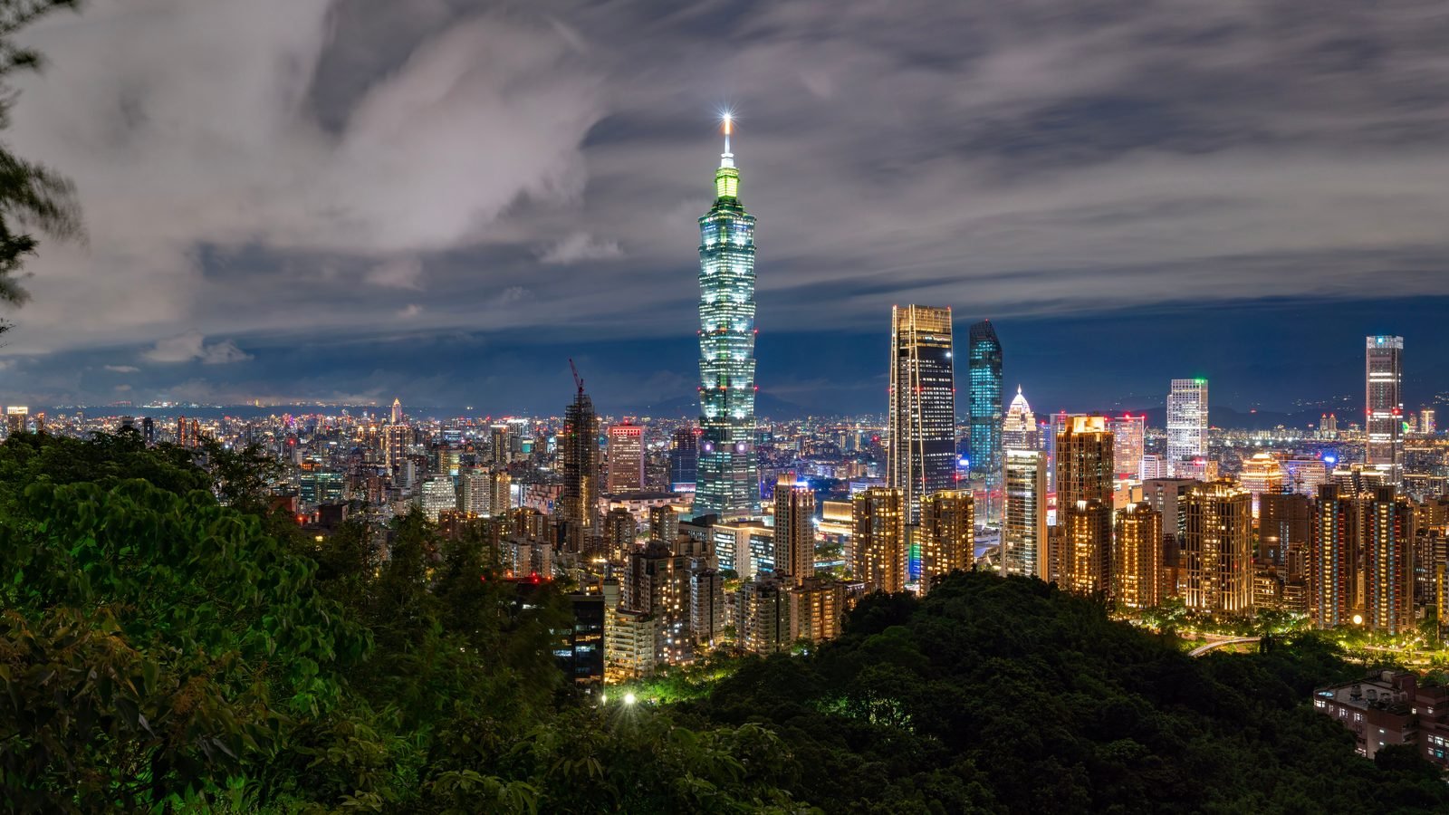 Stunning nighttime view of Taipei 101 and city skyline from Elephant Mountain