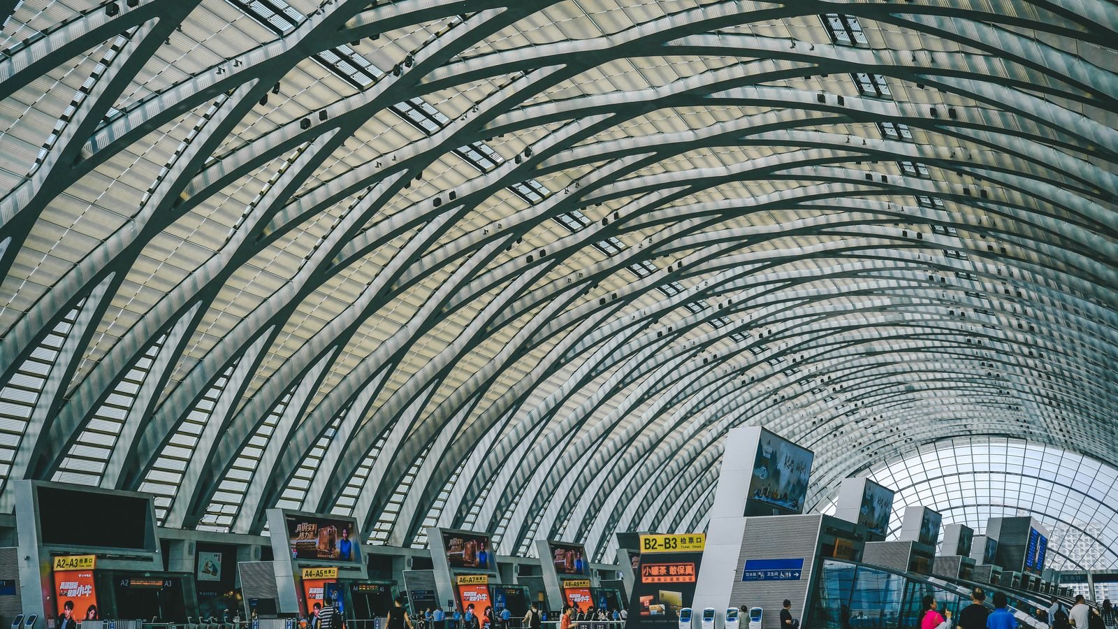 Spacious indoor view of a modern airport terminal