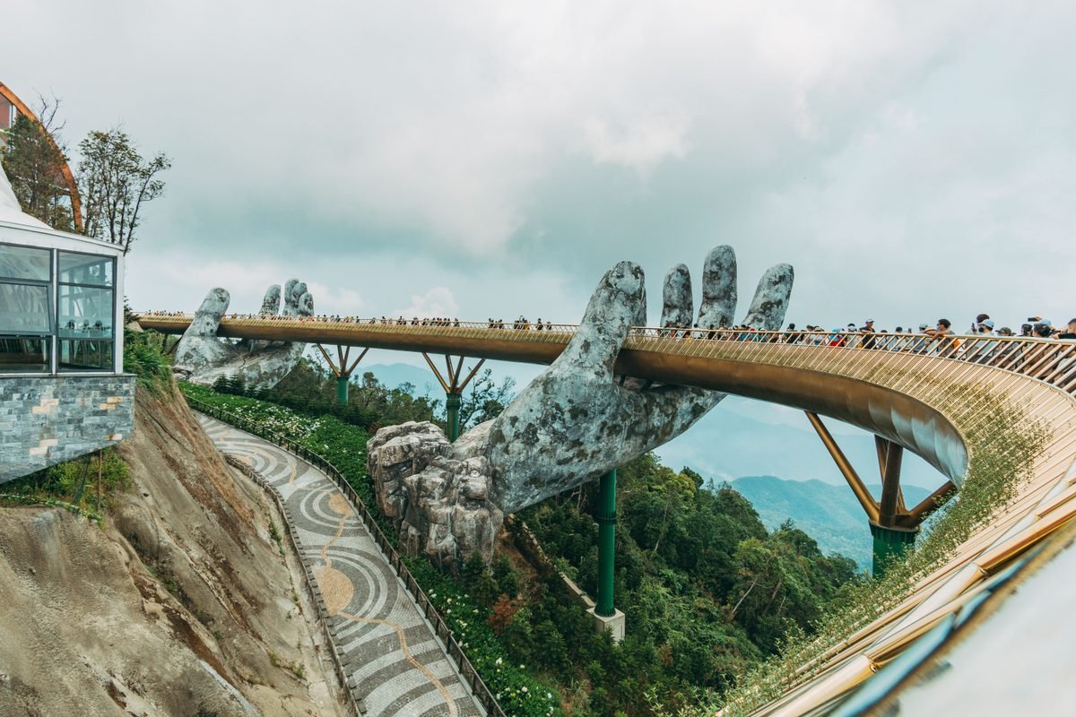 Golden Bridge with giant hands in Ba Na Hills