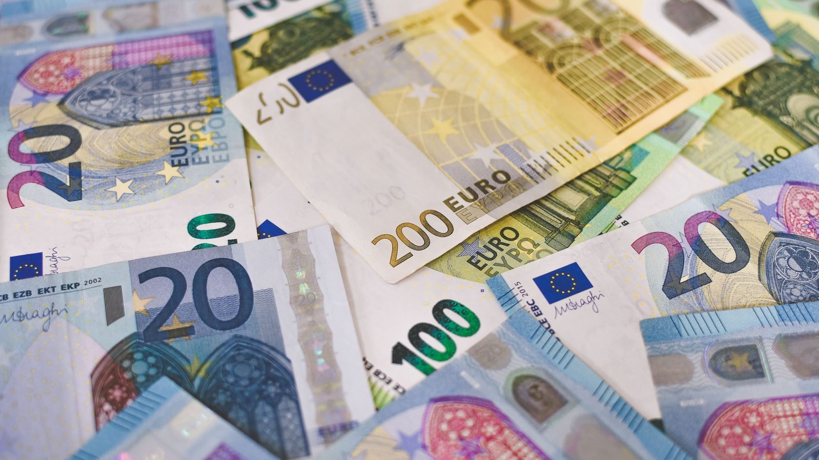 Scattered various Euro banknotes close up