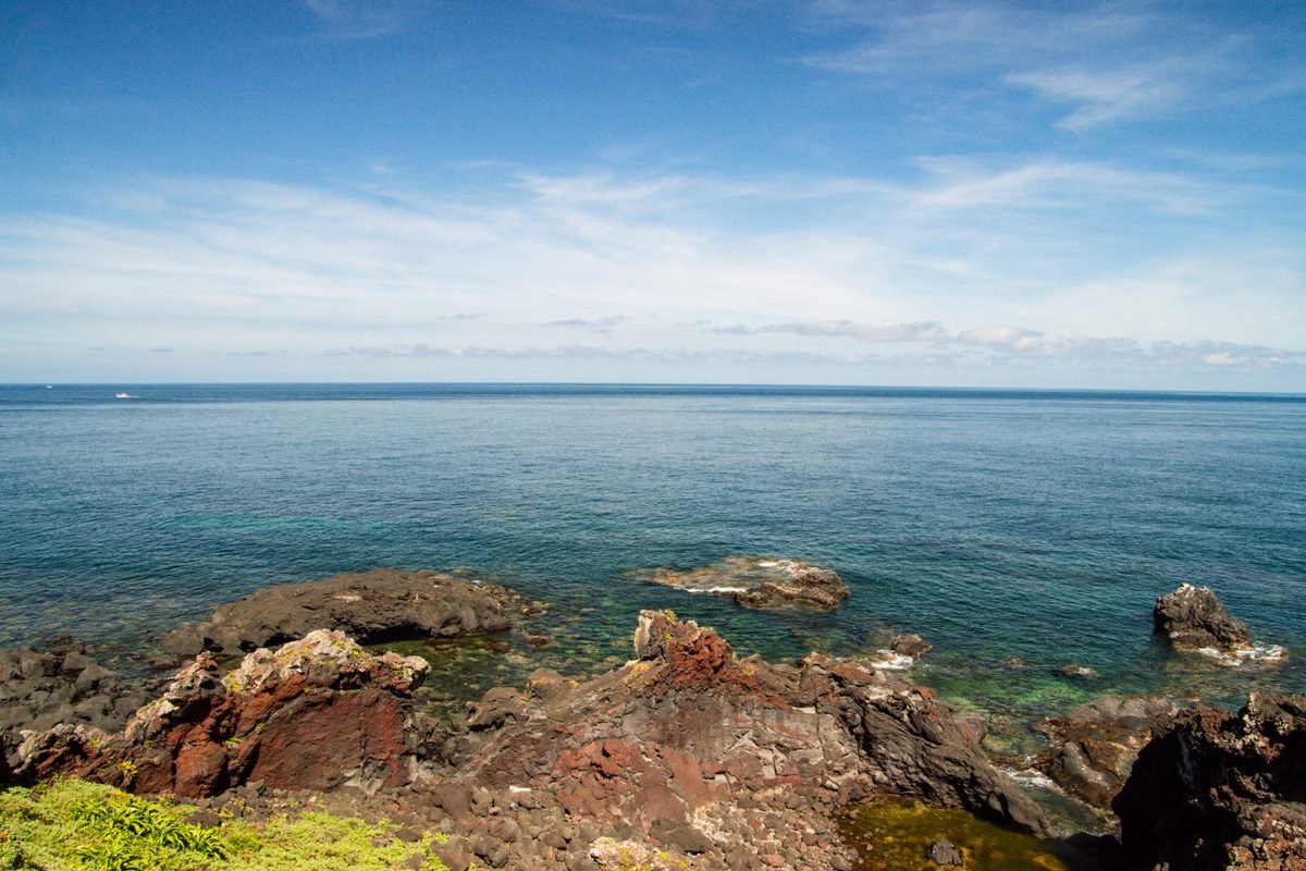 Rocky coastline on Jeju Island.