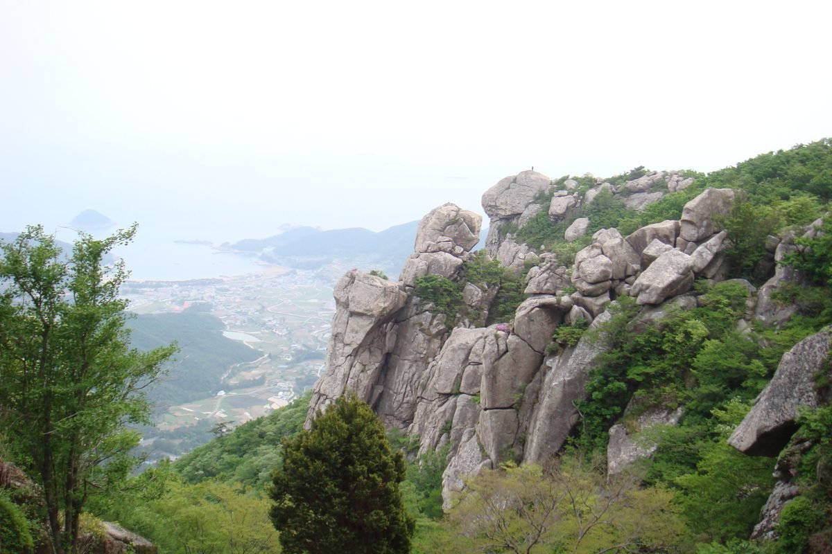 Geumsan mountain rocky peaks in Namhae, Korea.