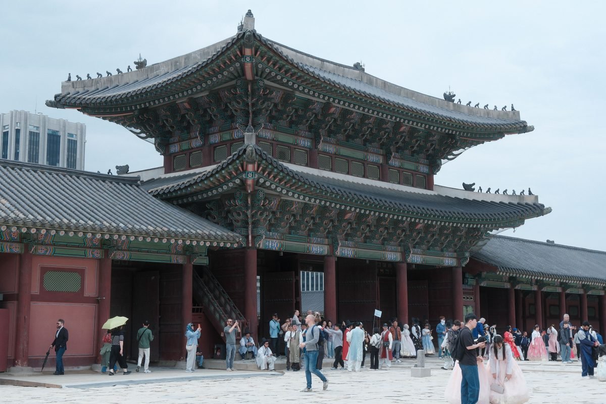 Visitors at Gyeongbokgung Palace in Seoul