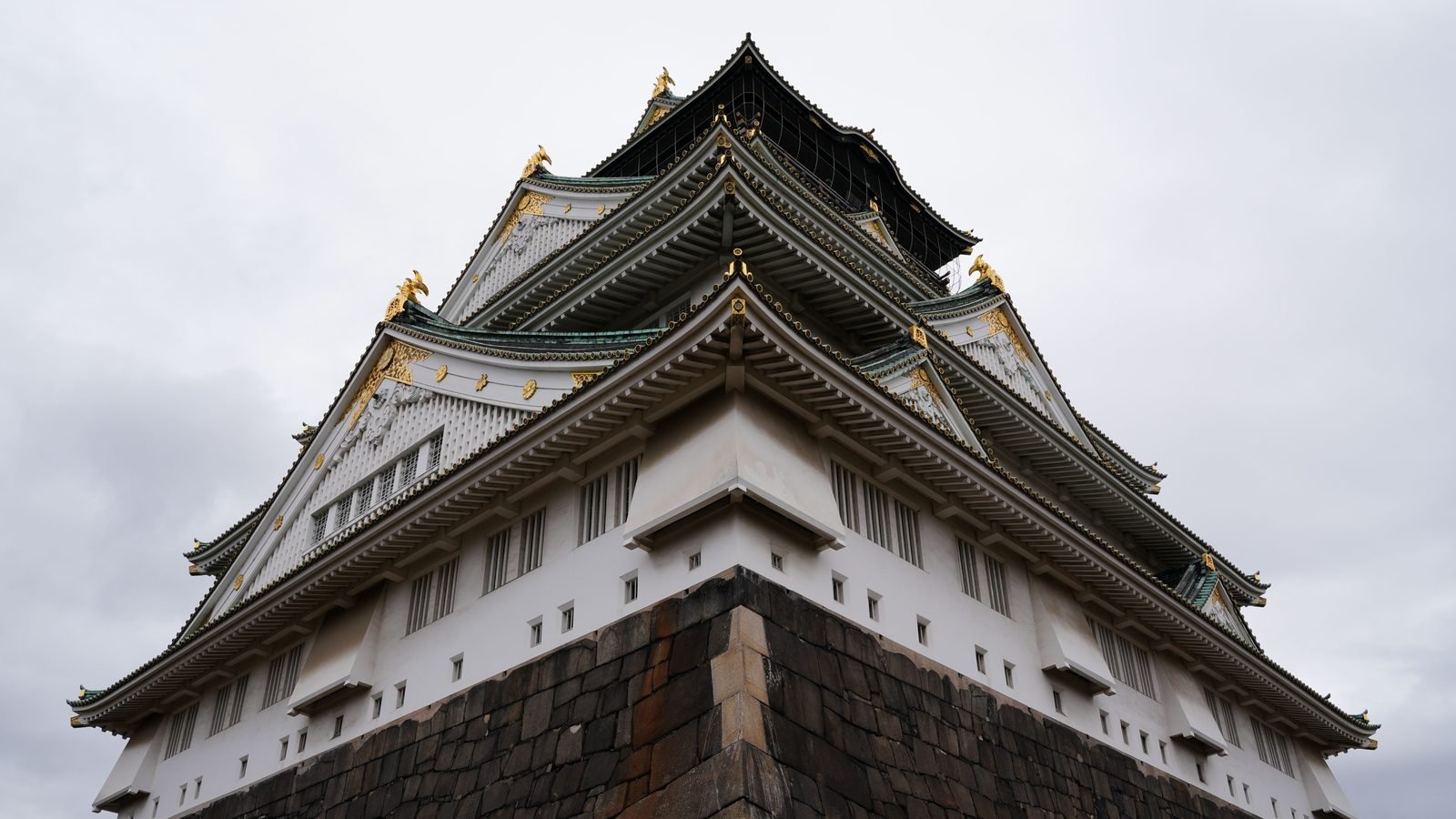 Traditional architectural roof details of Osaka Castle