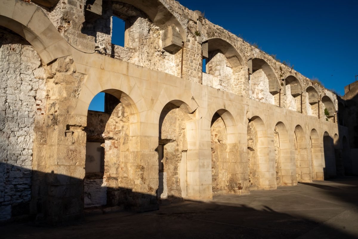 Ancient stone arches and Roman ruins inside Diocletian's Palace