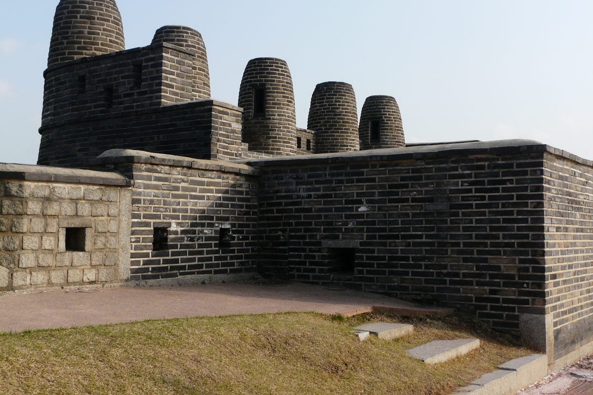 Historic brick beacon towers of Hwaseong Fortress in Suwon